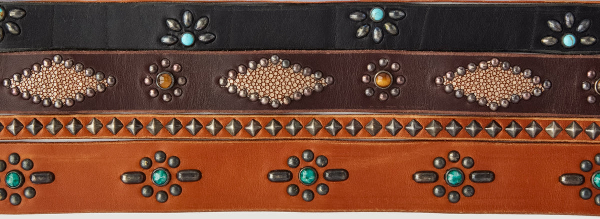 Brown Old Stud Handmade ASPEN Studded Belt Vintage Style Studded Rockabilly 1 1/2 main image 4