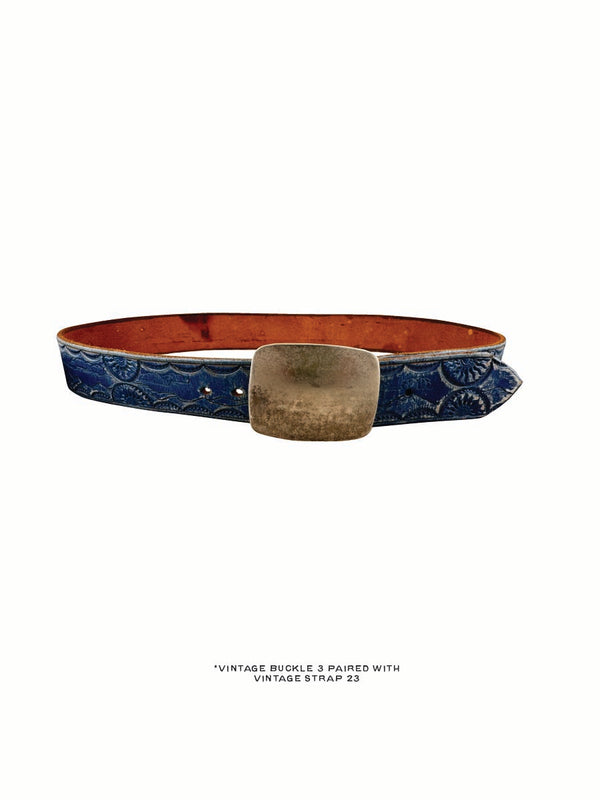 Vintage Belt 23: Blue belt with tooled edges. Size 35 only.