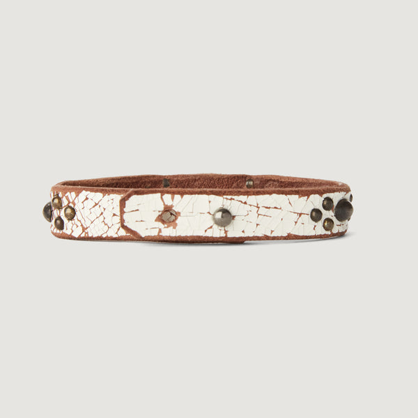 Bracelet Cuff 05: Thin strap on crackled white with a polished back stone