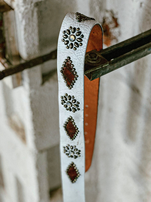 Vintage Belt SV-145. White Leather, Size 32 Only.