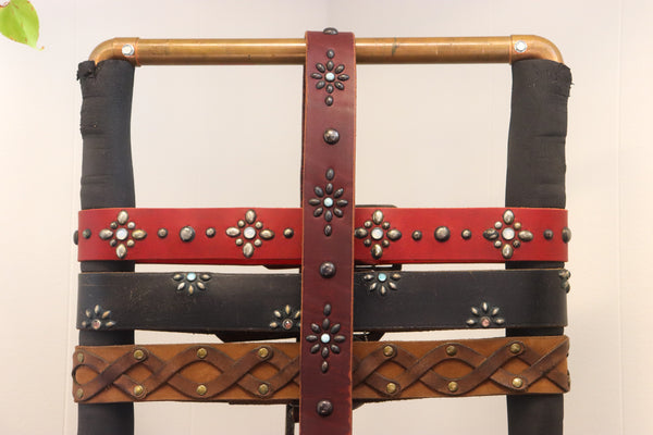 New Studio Belt 402. Burgundy leather with turquoise stones. Size 38 only.