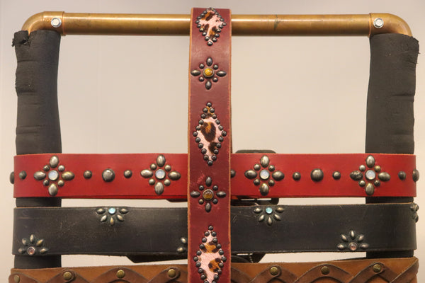 New Studio Belt 403. Oxblood leather with pony insets and tiger's eye. Size 34 only.