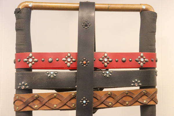 New Studio Belt 407. Wide black belt with red, black and turquoise stones. Size 33 only.