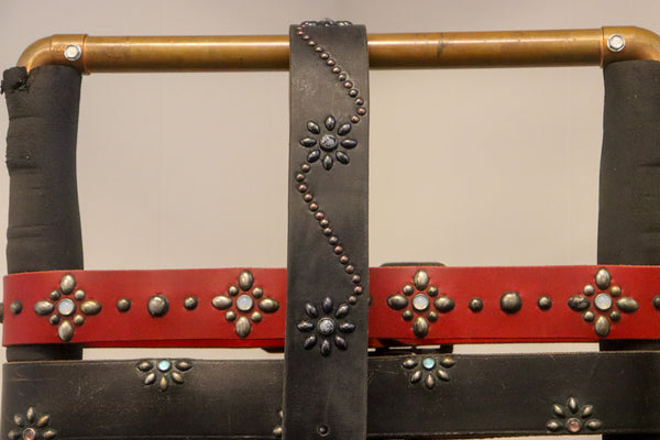 New Studio Belt 408. Wide black belt with multi-colored stones. Size 32 only.