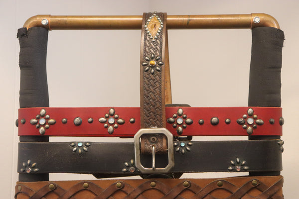 Vintage Studio Belt 225. Basket weave leather with alligator insets. Size 34 only.