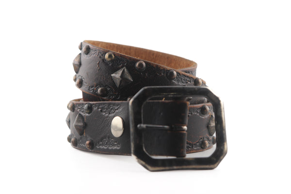 Vintage Studio Belt 280. Faded black leather with pyramid studs. Size 36 only.