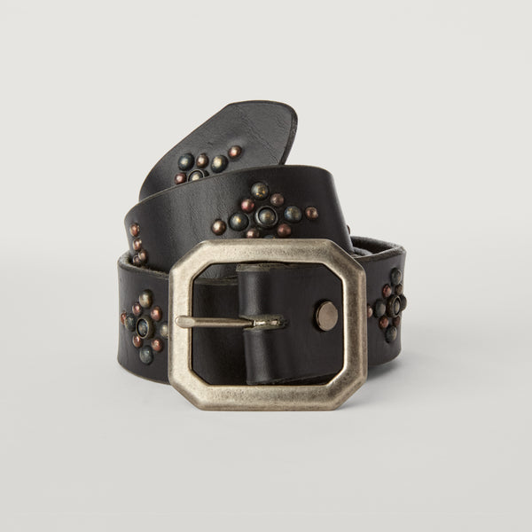 Belt 04: Rocker meets Western meets Classic - compass stud pattern on black leather.