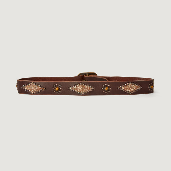 Belt 06: Cowboy & Cowgirl chic. Stingray and tiger's eye on rich brown leather.
