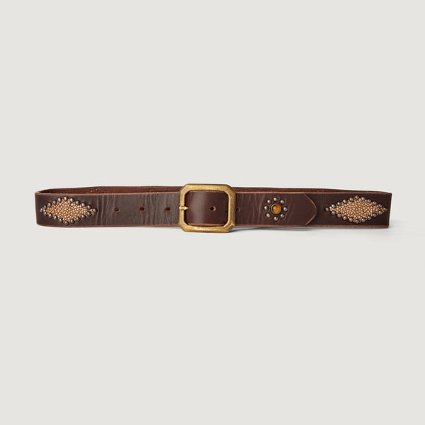 Belt 06: Cowboy & Cowgirl chic. Stingray and tiger's eye on rich brown leather.