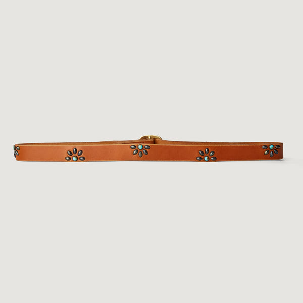 Style 007: Tan or Black leather belt with half-daisy studs and turquoise stones