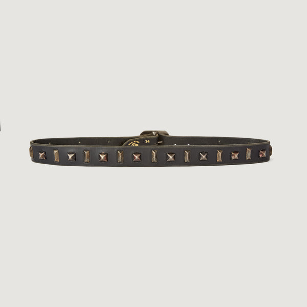 Style 010: Geometric studding and spacing on a distressed Black leather belt
