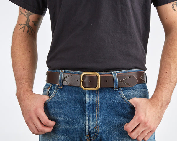 Style 001: Black or Espresso belt with chevron studding