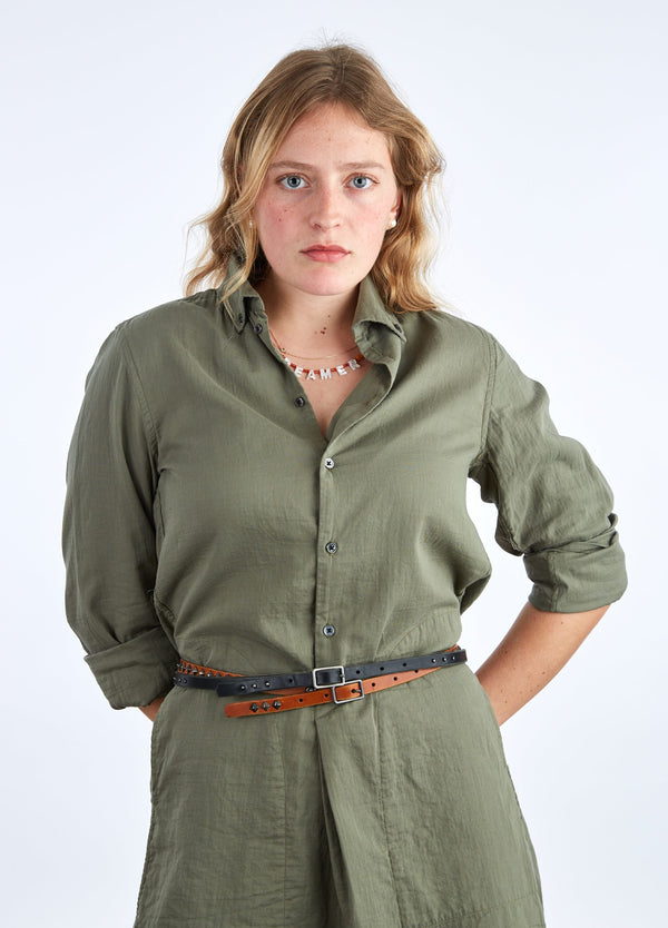 Style 021: Slim belt on Black leather with clusters of small studs