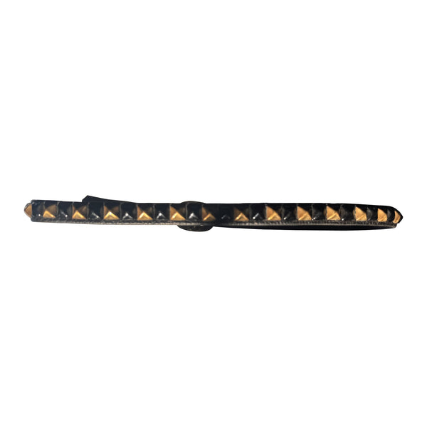 V04: Vintage belt in soft black leather with gold & black pyramid studding