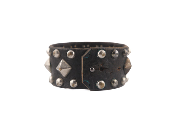 Vintage Cuff 20: Wide black leather with pyramid studs.