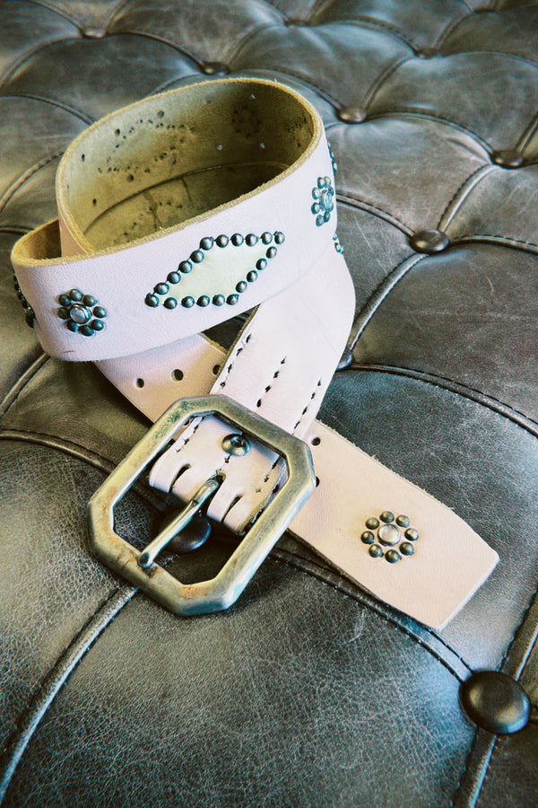 Vintage Belt SV-303. Pink Leather with Yellow Inserts, Size 36 Only.