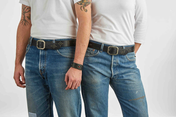 Belt 04: Rocker meets Western meets Classic - compass stud pattern on black leather.
