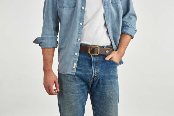 Belt 12: Western-style metal bottlecaps, modernized and refined on brown leather.