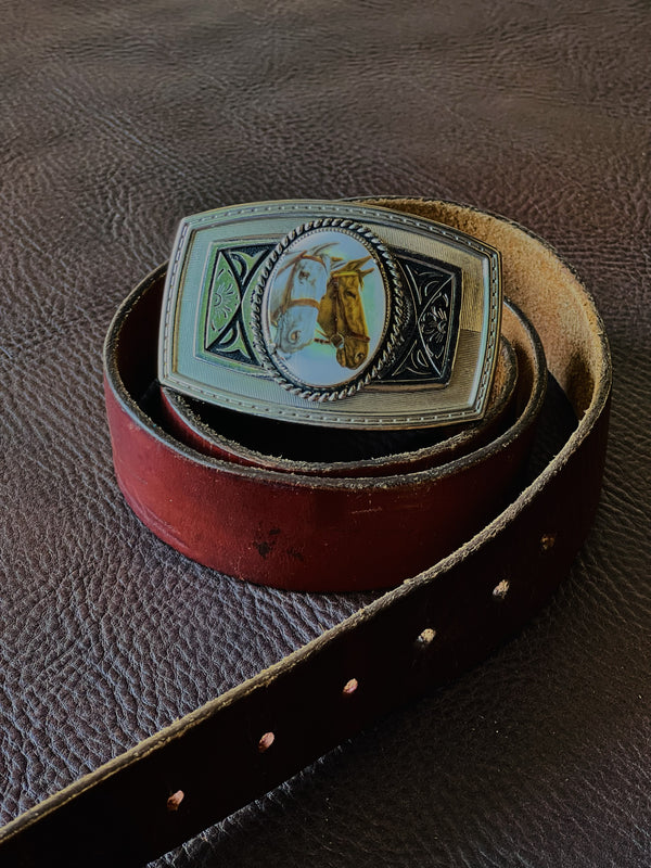 Vintage Belt Buckle with Horses Print - AV-15