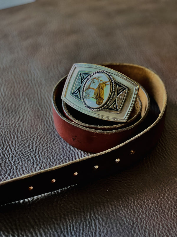 Vintage Belt Buckle with Horses Print - AV-15