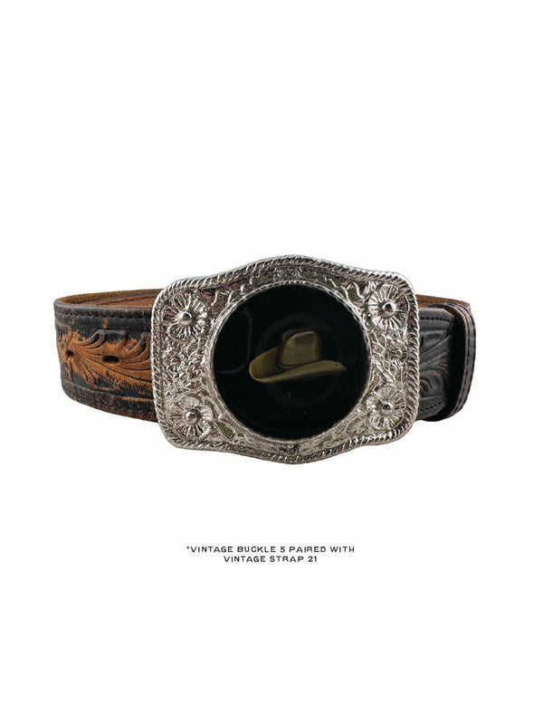 Vintage Cowboy Hat Silver-Tone Buckle - AV5
