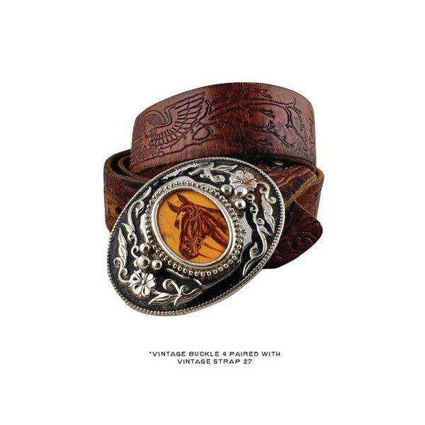 Vintage Belt 27: Rich brown engraving and large buckle. Size 37 only.