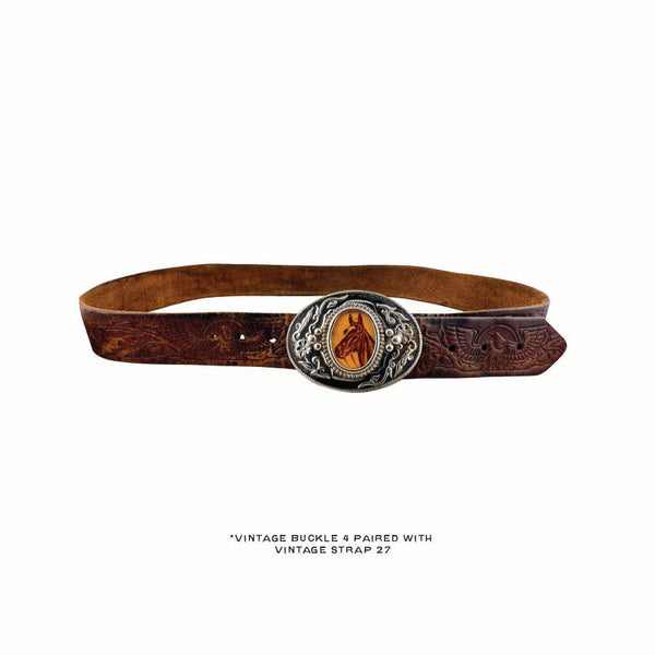 Vintage Belt 27: Rich brown engraving and large buckle. Size 37 only.