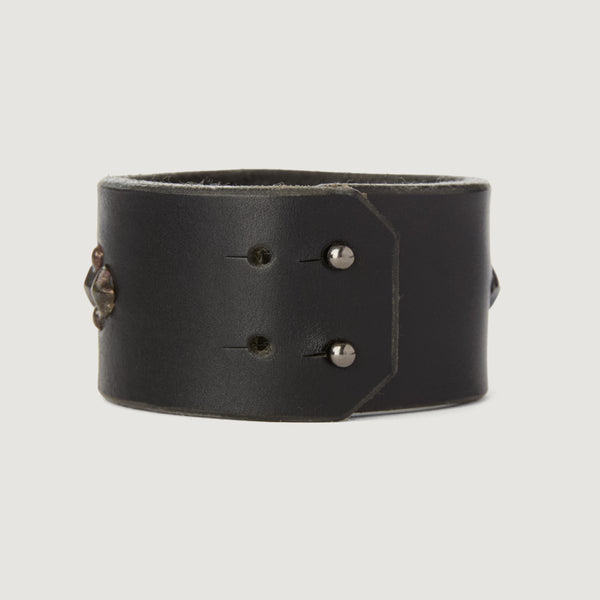 C04: Geometric designed cuff on Black leather with a crystal center