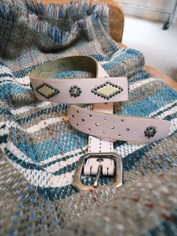 Vintage Belt SV-303. Pink Leather with Yellow Inserts, Size 36 Only.