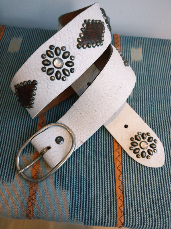 Vintage Belt SV-145. White Leather, Size 32 Only.