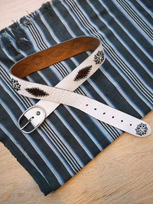 Vintage Belt SV-145. White Leather, Size 32 Only.