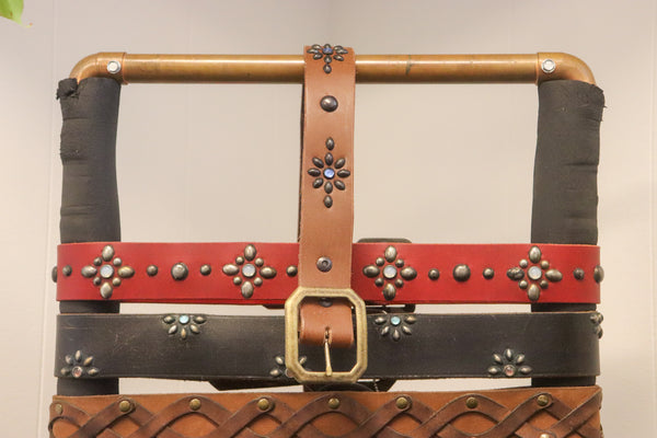 New Studio Belt 401. Natural leather with blue, glass stones. Size 32 only.