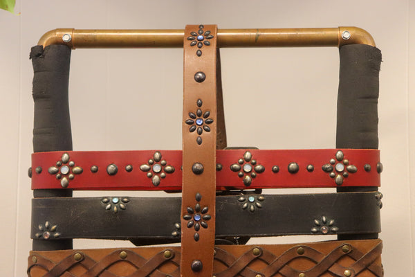 New Studio Belt 401. Natural leather with blue, glass stones. Size 32 only.