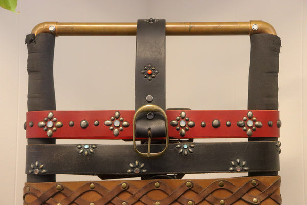 New Studio Belt 407. Wide black belt with red, black and turquoise stones. Size 33 only.
