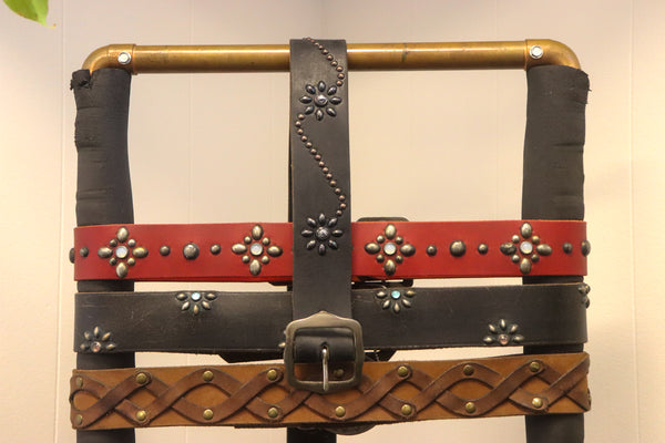New Studio Belt 408. Wide black belt with multi-colored stones. Size 32 only.