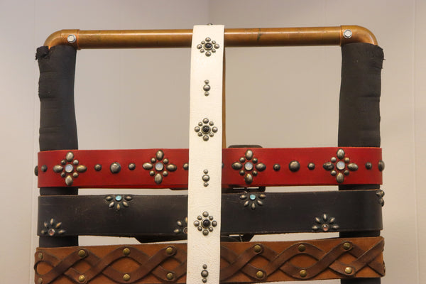 Vintage Studio Belt 108. White leather with onyx stones. Size 32 only.