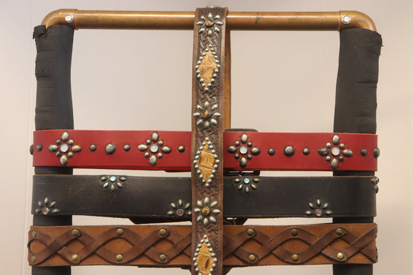 Vintage Studio Belt 225. Basket weave leather with alligator insets. Size 34 only.
