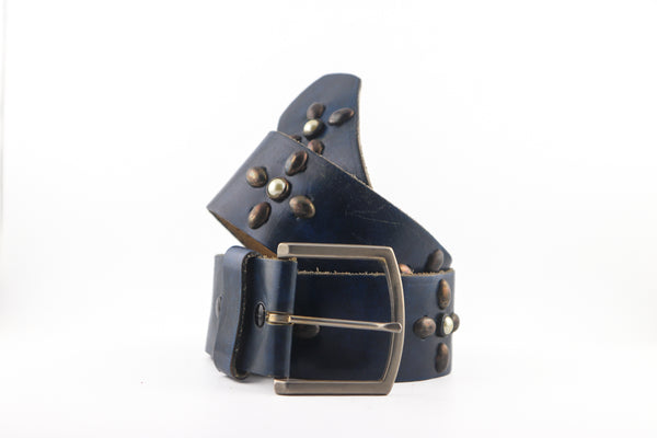 Vintage Studio Belt 229. Navy leather with pearly stones. Size 34 only.