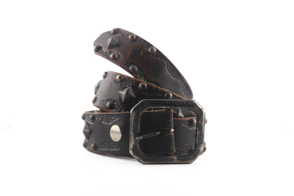 Vintage Studio Belt 280. Faded black leather with pyramid studs. Size 36 only.
