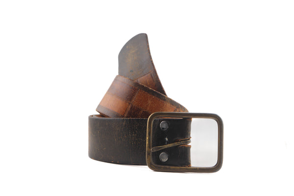 Vintage Studio Belt 286. Brown checkerboard leather. Size 36 only.