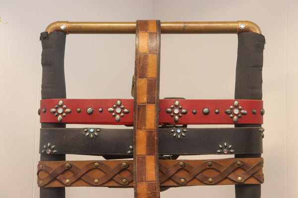 Vintage Studio Belt 286. Brown checkerboard leather. Size 36 only.