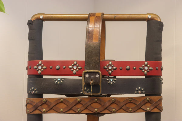 Vintage Studio Belt 286. Brown checkerboard leather. Size 36 only.
