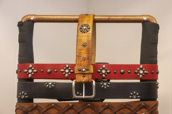Vintage Studio Belt 291. Wood-toned leather with moonstones. Size 36 only.