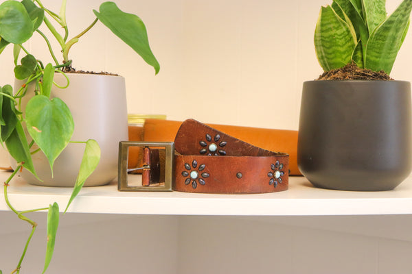 Vintage Studio Belt 356. Brown leather with turquoise. Size 30 only.