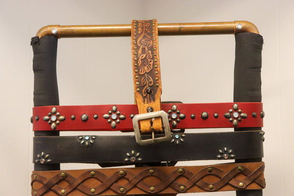 Vintage Studio Belt 381. Tooled leather belt with eagle & floral pattern. Size 32 only.