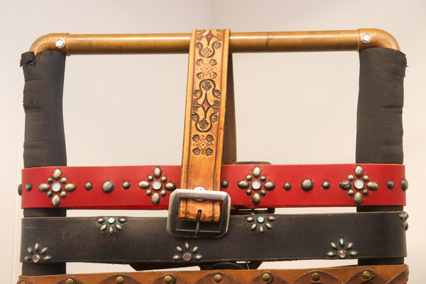 Vintage Studio Belt 62. Natural color with fleur-de-lis tooling. Size 28 only.