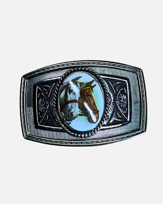 Vintage Belt Buckle with Horses Print - AV-15