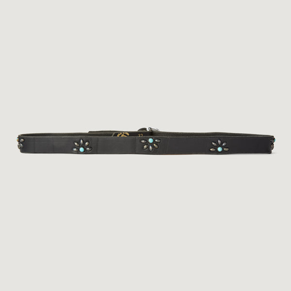 Style 007: Tan or Black leather belt with half-daisy studs and turquoise stones