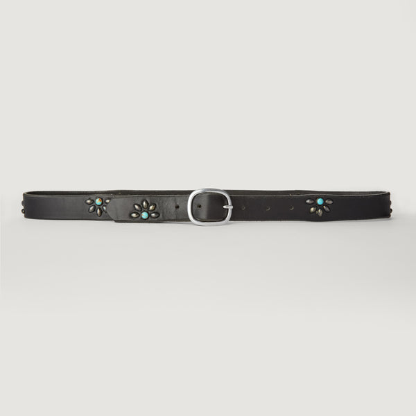 Style 007: Tan or Black leather belt with half-daisy studs and turquoise stones
