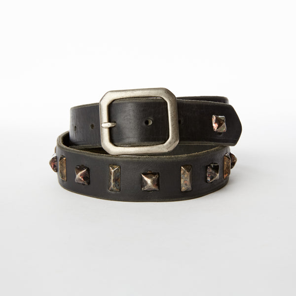 Style 010: Geometric studding and spacing on a distressed Black leather belt